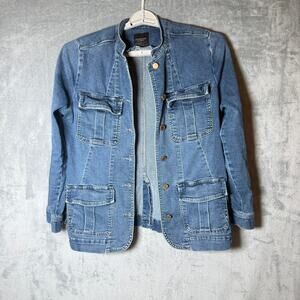 Womens Liverpool LA Denim Utility Jacket Blue Military Style Jean Jacket